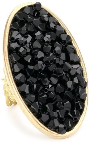 Liz Palacios "Lunas" Large Oval Jet Rock Crystal Adjustable Ring