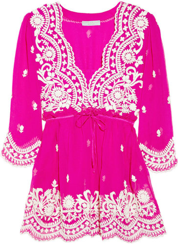 Leaves of Grass Arai embroidered silk-chiffon top