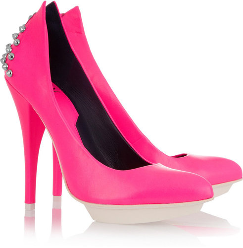McQ Alexander McQueen Studded neon leather pumps