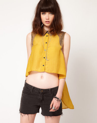 Evil Twin 'Serpantine' Snake PU Trim Cropped Shirt