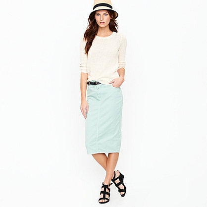 High-waisted pencil skirt in garment-dyed denim