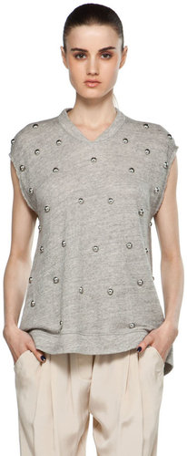 3.1 phillip lim Sleeveless Oversized Peplum T Shirt w/ Dome Embellishment in Soft Grey