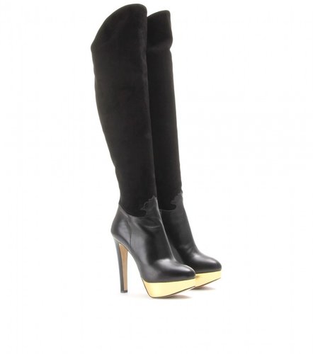 Charlotte Olympia CORDELIA SUEDE AND LEATHER OVER-THE-KNEE BOOTS