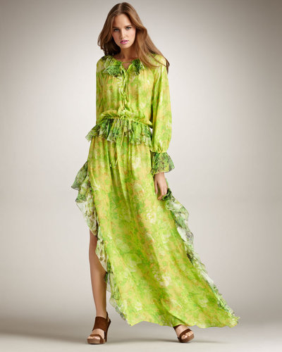 Roberto Cavalli Ruffle-Trim Chiffon Caftan