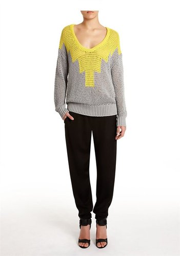 Hand-Knit Intarsia Deep U-Neck Pullover
