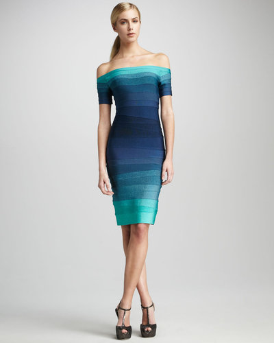 Herve Leger Ombre Off-The-Shoulder Bandage Dress