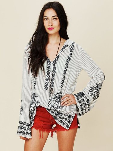 Stripe Hooded Embroidered Tunic