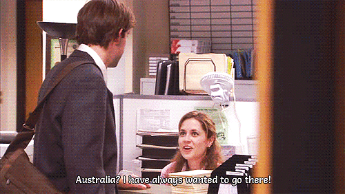 Devastated that Pam's about to marry Roy, Jim books a trip to Australia so that he'll miss her wedding.
Devastated that Pam's about to marry Roy, Jim books a trip to Australia so that he'll miss her wedding.