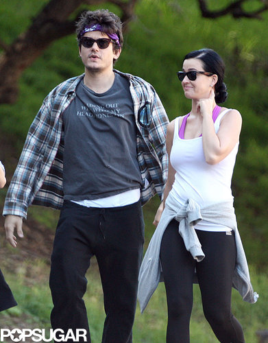 Katy Perry and John Mayer wore workout gear.
Katy Perry and John Mayer wore workout gear.