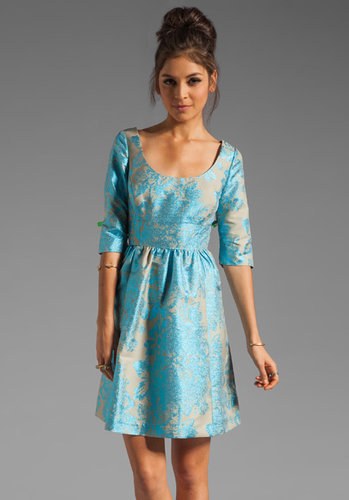 Tracy Reese Metallic Jacquard 3/4 Frock Dress