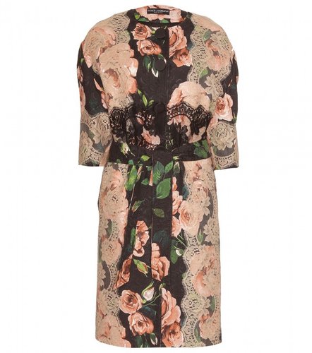 Dolce & Gabbana FLORAL PRINT JACQUARD COAT WITH LACE APPLIQUÉ