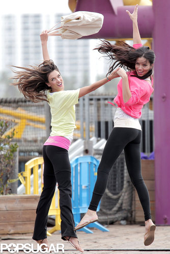 Alessandra Ambrosio and Adriana Lima jumped around on the set.
Alessandra Ambrosio and Adriana Lima jumped around on the set.