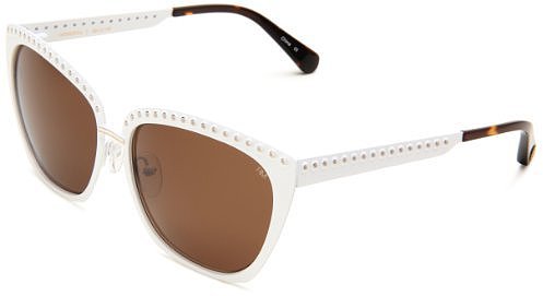 Rebecca Minkoff Harrison Cat Eye Sunglasses,White & Gold Frame/Brown Lens,One Size