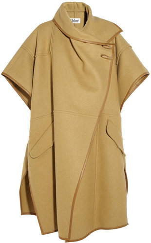 Chloé Leather-trimmed wool-blend cape