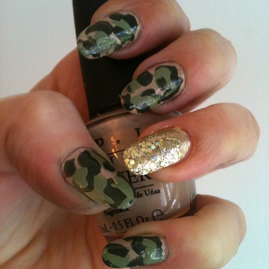 Camo nails got a girlie upgrade with a flash of gold polish.
Source: Instagram user dawn_nails_jones
Camo nails got a girlie upgrade with a flash of gold polish.
Source: Instagram user dawn_nails_jones