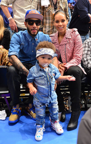 Alicia Keys and Swizz Beatz posed for a sweet family photo with their son, Egypt, at the NY Knicks playoff game in May 2012.
Alicia Keys and Swizz Beatz posed for a sweet family photo with their son, Egypt, at the NY Knicks playoff game in May 2012.