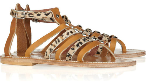 K Jacques St Tropez Agopos calf hair and leather gladiator sandals