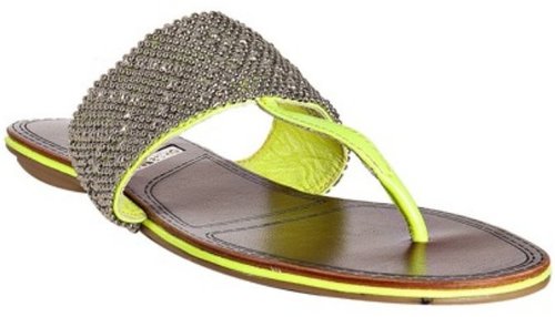 Matiko neon yellow leather beaded 'Roxanne' thong sandals