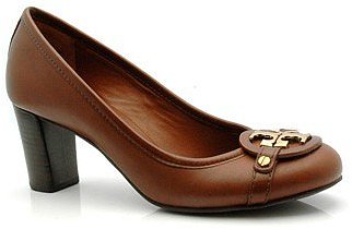 Tory Burch "Aaden Mid Heel" Brown Leather Pumps