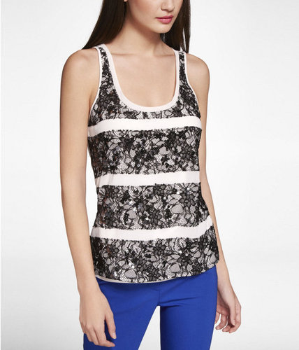 Embellished Lace Striped Tank