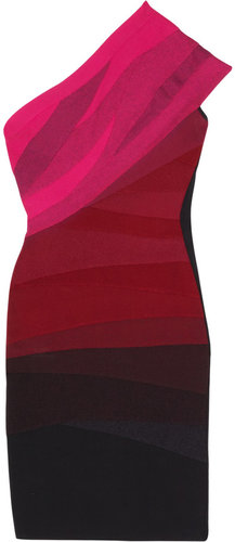 Hervé Léger One-shoulder ombré bandage dress