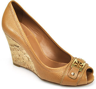 Tory Burch - Carnell - Tan Leather Cork Peep Toe Wedge