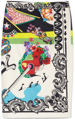 Multicolor Graphic Print Pencil Skirt