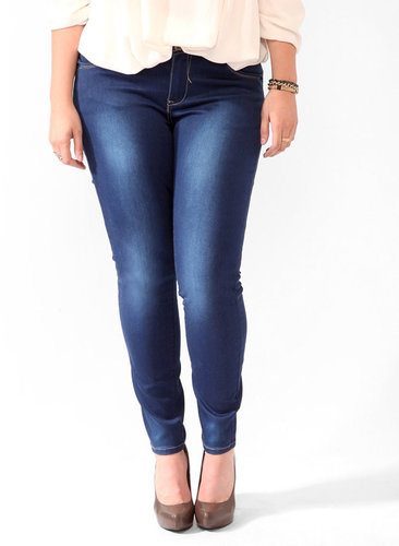 FOREVER 21+ Sandblasted Denim Skinnies