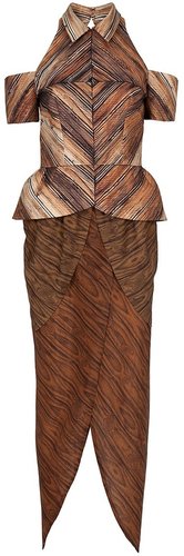 Rodarte Optic wood peplum dress
