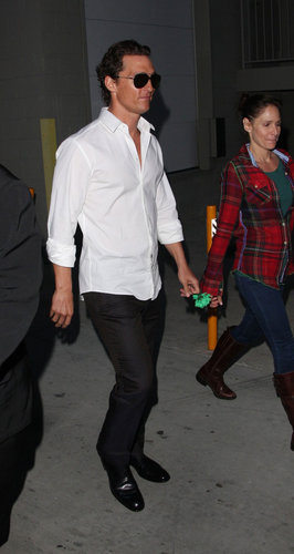 Matthew McConaughey held a green carnation after a taping of Jimmy Kimmel Live in LA on St. Patrick's Day in March 2011.
Matthew McConaughey held a green carnation after a taping of Jimmy Kimmel Live in LA on St. Patrick's Day in March 2011.