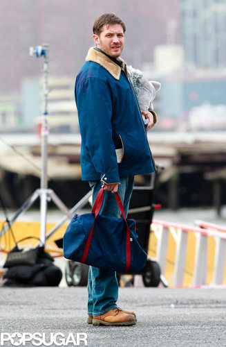 Tom Hardy Cuddles Up to a Canine Costar on Set Tom Hardy Cuddles Up to a Canine Costar on Set
