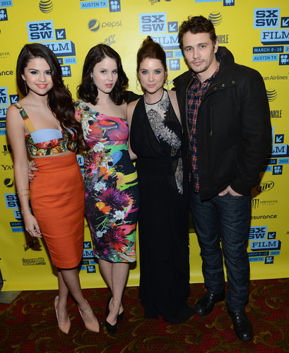 Selena Gomez, Rachel Korine, Ashley Benson, and James Franco hit the red carpet together for the SXSW premiere of Spring Breakers.
Selena Gomez, Rachel Korine, Ashley Benson, and James Franco hit the red carpet together for the SXSW premiere of Spring Breakers.