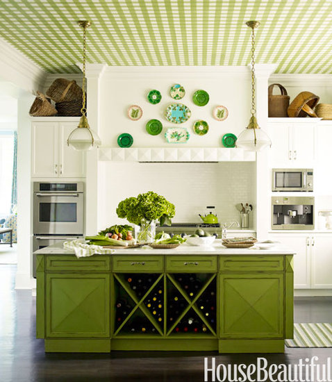 A green island and gingham wallpaper on the ceiling create a kitchen that is filled with personality.
Source: Eric Piasecki for House Beautiful
A green island and gingham wallpaper on the ceiling create a kitchen that is filled with personality.
Source: Eric Piasecki for House Beautiful