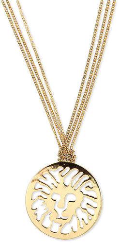 Anne Klein Necklace, Gold-Tone Lion's Head Long Pendant Necklace