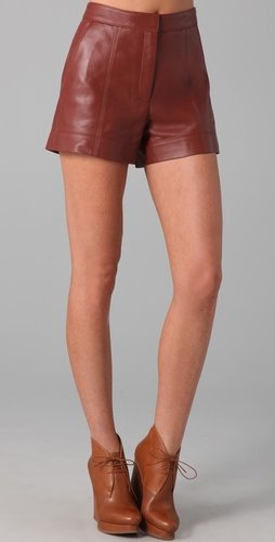 Tibi High Waisted Leather Shorts