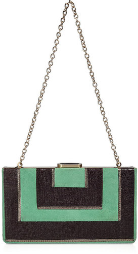 Diane von Furstenberg Jade/Ebony Clutch with Chain Strap