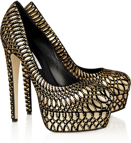 Brian Atwood Hamper leather and velvet platform pumps