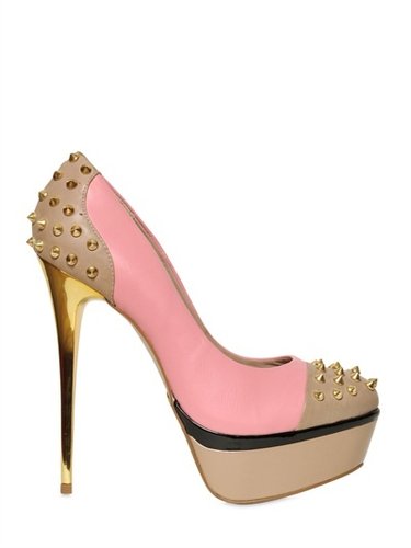 140mm Esme Studs Two Tone Leather Pumps