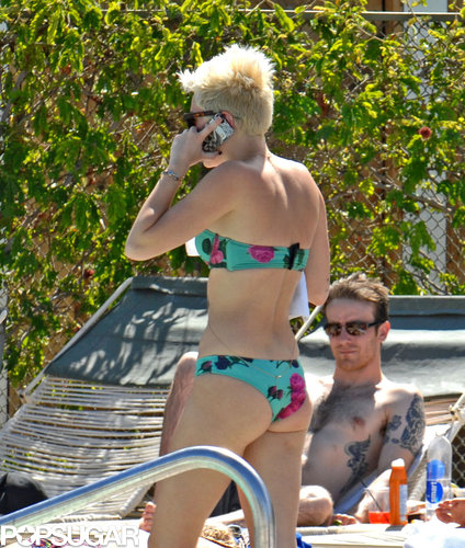 Miley Cyrus wore a printed bikini.
Miley Cyrus wore a printed bikini.