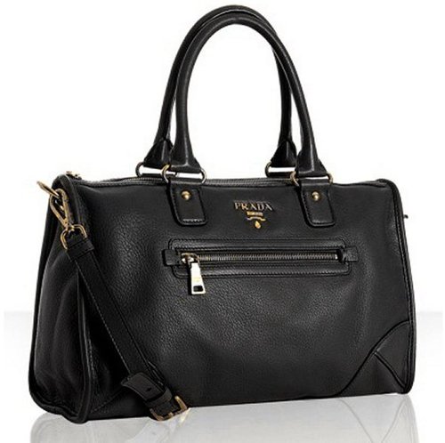 Prada black deerskin zip pocket satchel