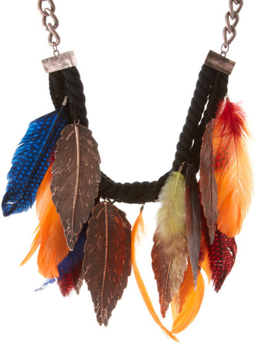 ASOS Statement Metal Feather and Multi-Coloured Feather Necklace