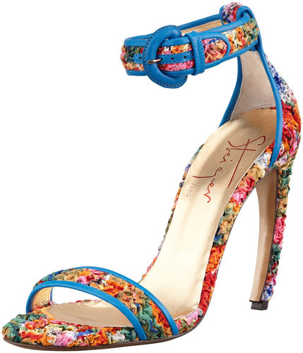 Saint Laurent Tadpole Floral-Print Curve-Heel Sandal