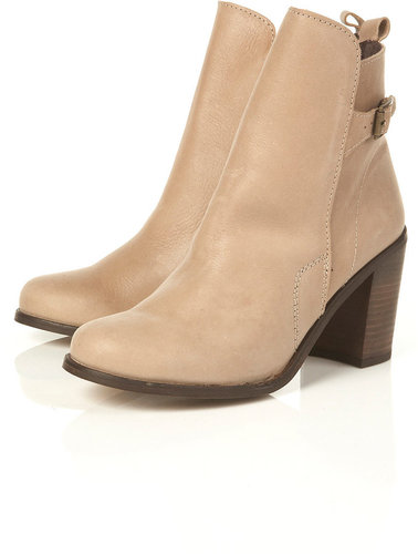 AMERICA Off White Ankle Buckle Heeled Riding Boots
