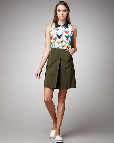 Jil Sander Navy Inverted Pleat Skirt
