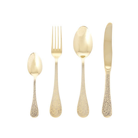 Elegant yet modern, this gold flatware ($8-$10) is suitable for use throughout the entire year.
Elegant yet modern, this gold flatware ($8-$10) is suitable for use throughout the entire year.