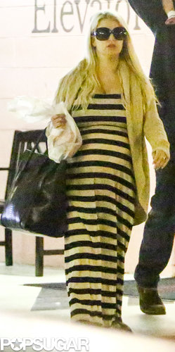 Jessica Simpson wore a striped maxi dress.
Jessica Simpson wore a striped maxi dress.