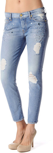 Vintage 7 Collection: Josefina Skinny Boyfriend With Front Embellishment In Light Destroyed