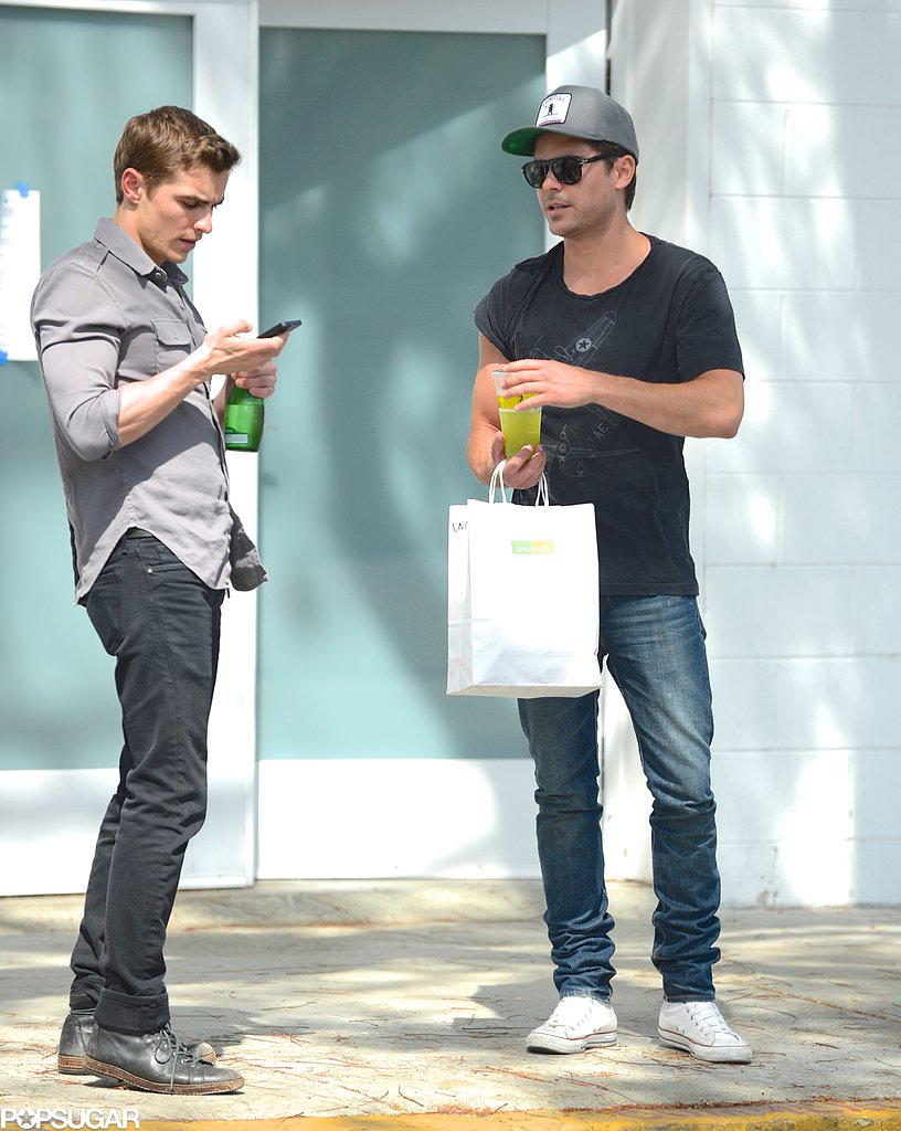 Zac Efron chatted with costar Dave Franco on set in LA. Zac Efron chatted with costar Dave Franco on set in LA.