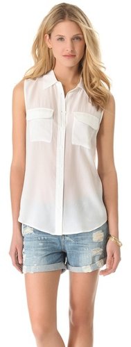 Equipment Sleeveless Slim Signature Button Down Top