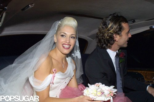 Gwen Stefani wore a white and pink gown for her London nuptials to Gavin Rossdale in September 2002.
Gwen Stefani wore a white and pink gown for her London nuptials to Gavin Rossdale in September 2002.